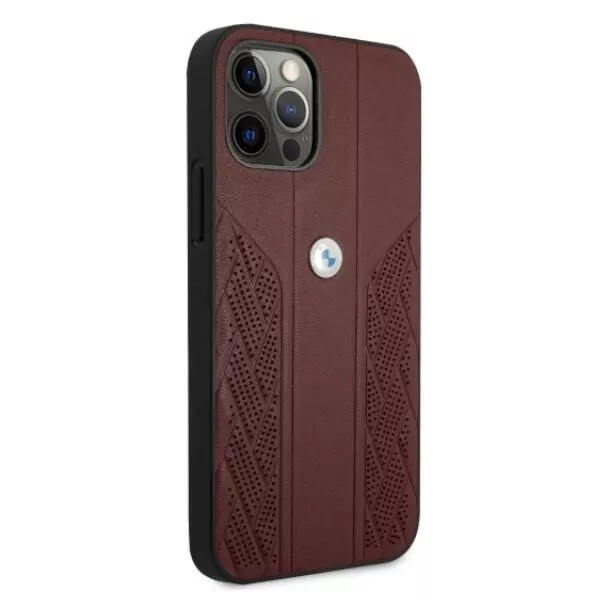 Genuine Leather BMW Debossed Logo Perforate Sides For iPhone 12 and 12 Pro Red - Image 4