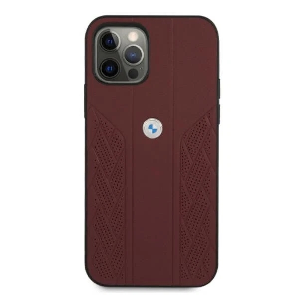 Genuine Leather BMW Debossed Logo Perforate Sides For iPhone 12 and 12 Pro Red - Image 6