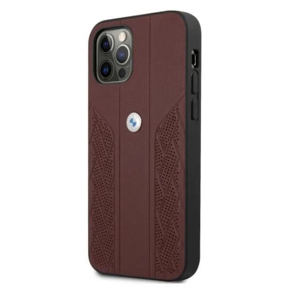 Genuine Leather BMW Debossed Logo Perforate Sides For iPhone 12 and 12 Pro Red - Image 7