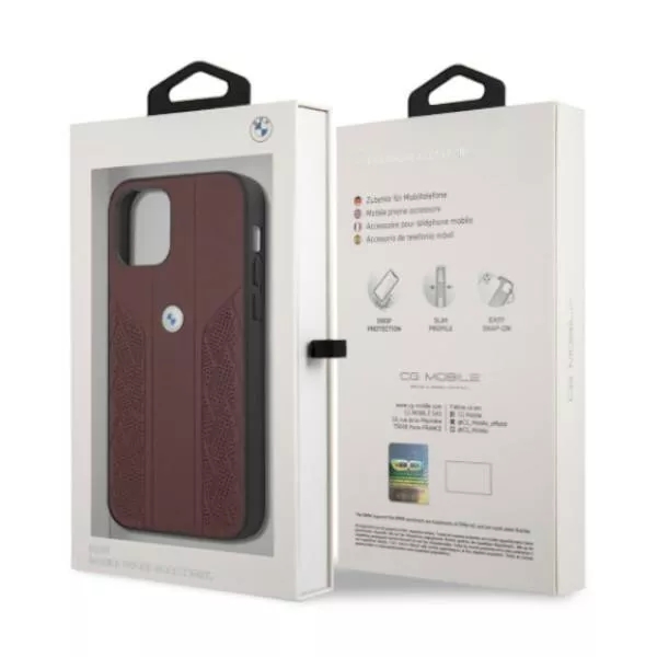 Genuine Leather BMW Debossed Logo Perforate Sides For iPhone 12 and 12 Pro Red - Image 8