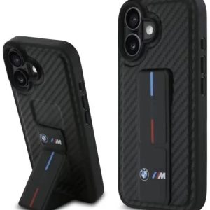 Genuine BMW M Sport Stand Carbon Tri Logo Impact Case Apple iPhone 16 Black