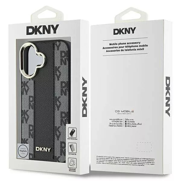 DKNY Leather Checkered Pattern Stripe MagSafe Impact Case For iPhone 16 Official