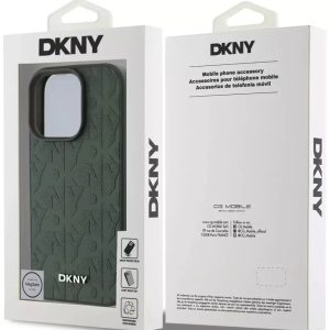 DKNY Leather Repeat Pattern Stack Logo MagSafe Case for iPhone 16 Pro