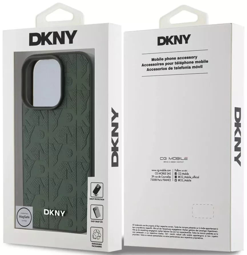 DKNY Leather Repeat Pattern Stack Logo MagSafe Case for iPhone 16 Pro