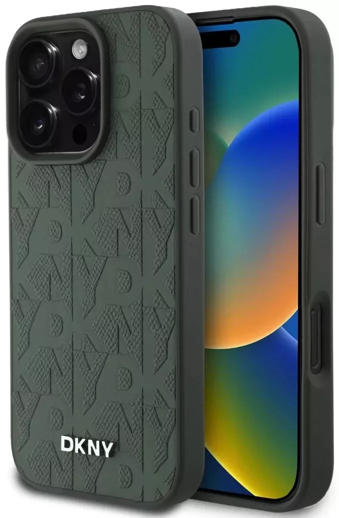 DKNY Leather Repeat Pattern Stack Logo MagSafe Case for iPhone 16 Pro - Image 2