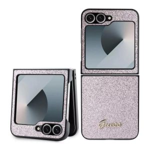 Genuine Guess Giltter 4G Metal Logo Case Cover For Samsung Galaxy Z Flip 6 Pink