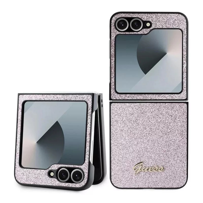 Genuine Guess Giltter 4G Metal Logo Case Cover For Samsung Galaxy Z Flip 6 Pink