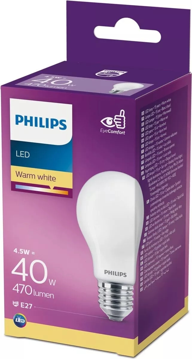 Philips E27 classic LED bulbs 7w (40w), 806lm, 3000K warm white (2 pack)