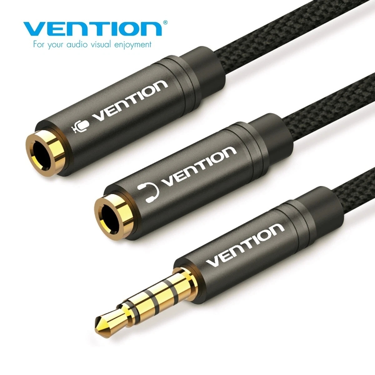 3.5mm JACK Splitter Cable Stereo Audio GOLD Male to 2 Dual Sockets Lead BLACK