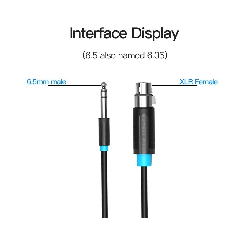 Male XLR to TRS Stereo 6.35mm Jack Low Noise Balanced Microphone Patch Cable 1m - Image 3