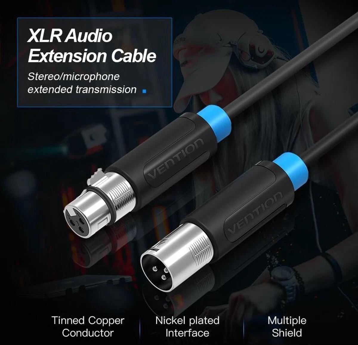 XLR 3Pin Microphone Male to XLR 3Pin Female Extension Audio Cable 3m - Image 3