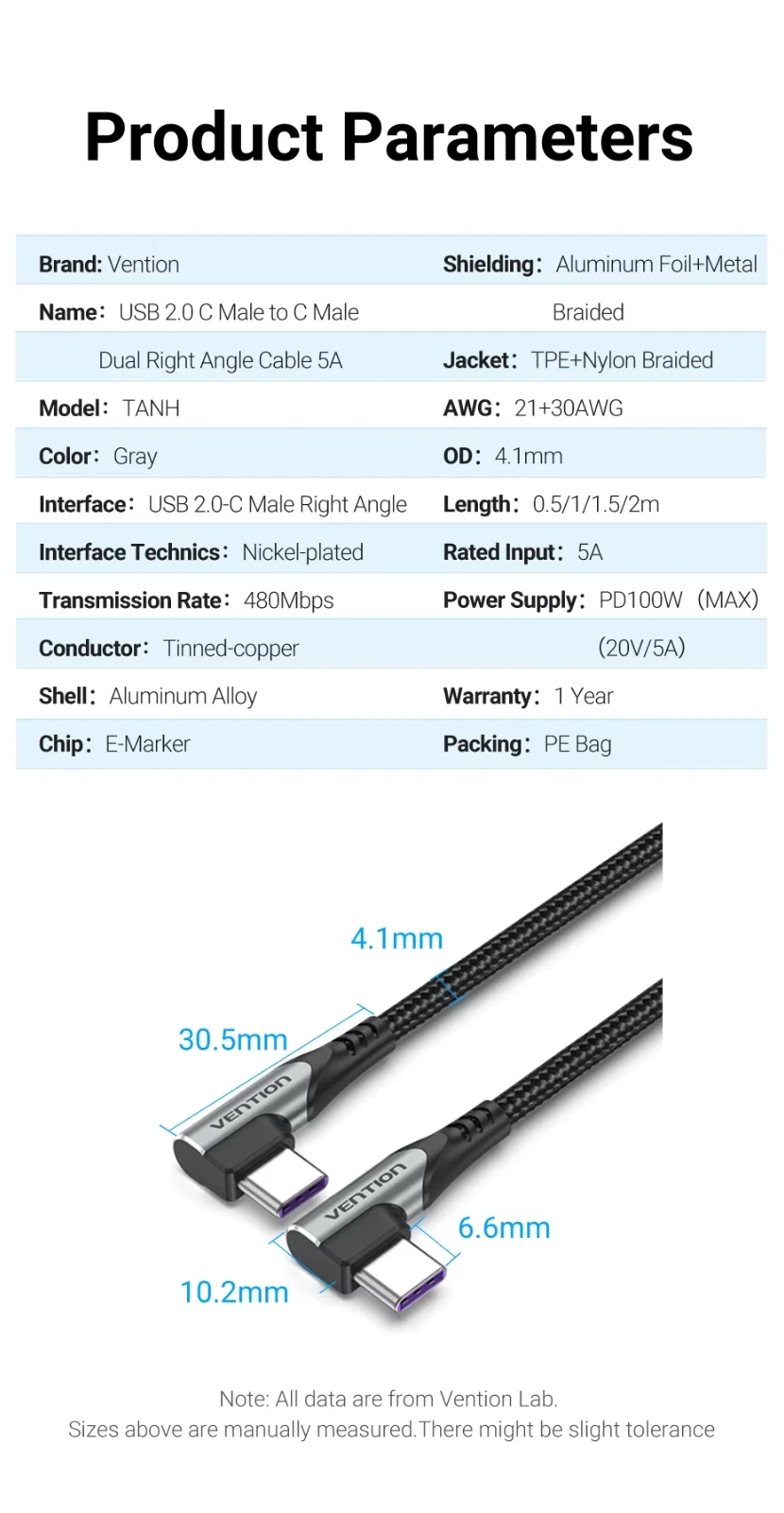 90 Degree Double End Right Angle PD 100W Fast Charging USB C to USB Type C Cable - Image 14