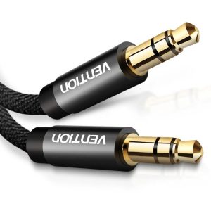 Fabric Braided 3.5mm Male to Male 1M Black Metal Type Quality Audio Cable