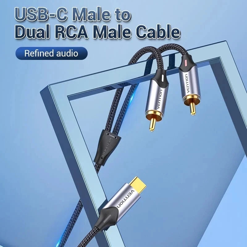 USB-C to 2 x RCA Male Audio Cable Stereo Speaker Amplifier Y Splitter 1.5m - Image 9