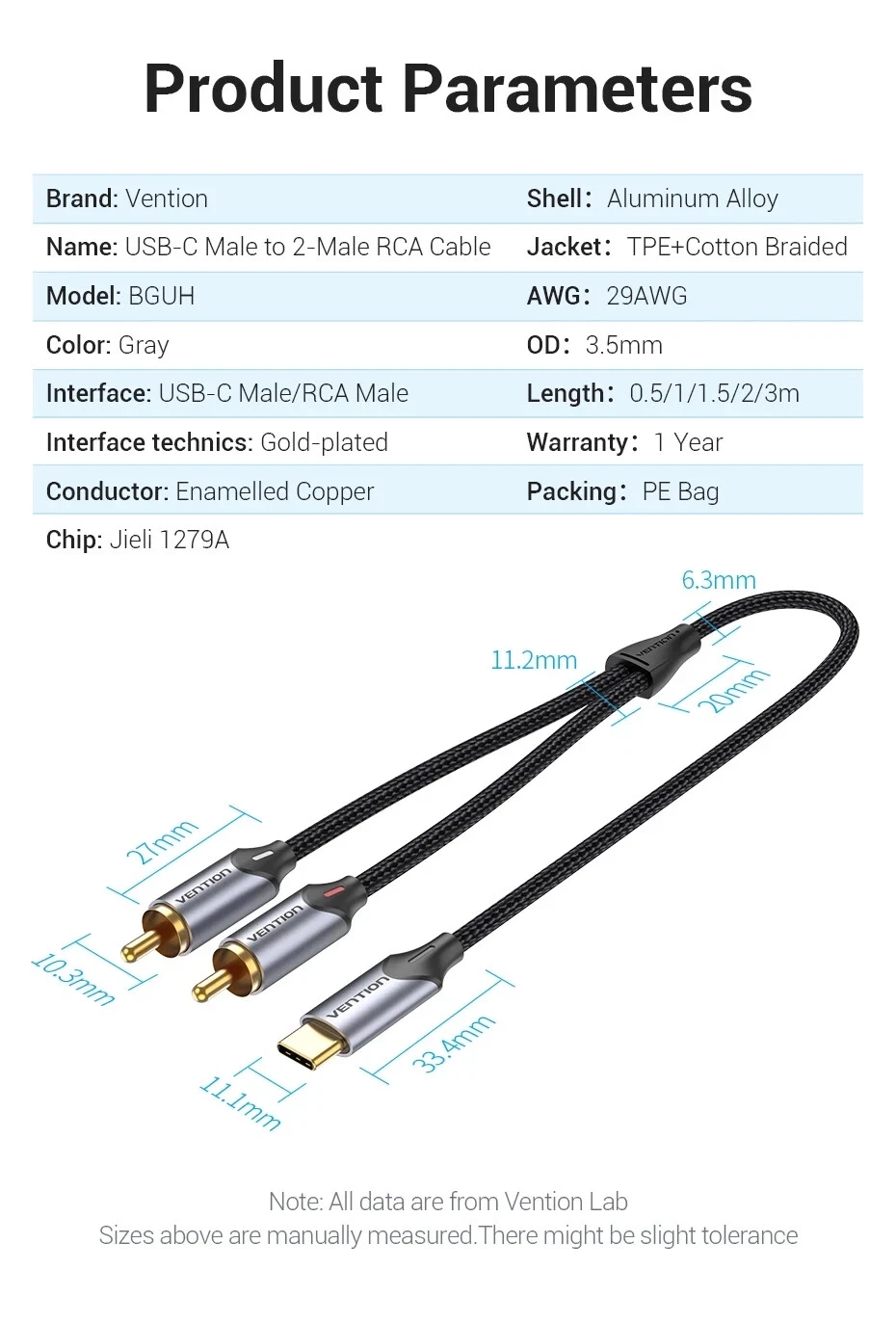 USB-C to 2 x RCA Male Audio Cable Stereo Speaker Amplifier Y Splitter 1.5m - Image 15