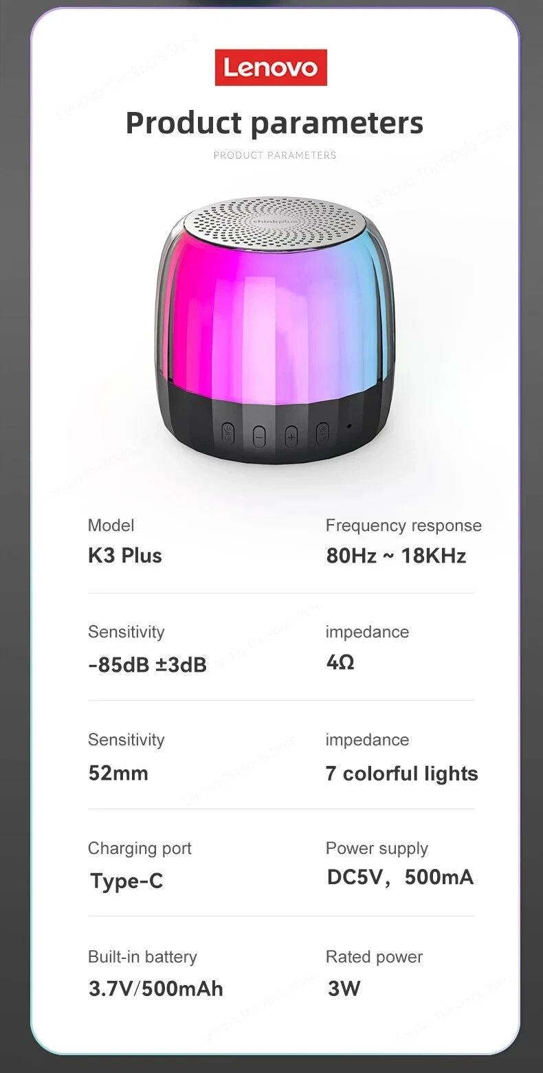 Original Lenovo K3 Plus Bluetooth Wireless Speaker Portable Laptop 5.2 Light - Image 4