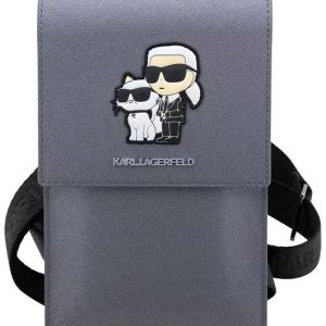 Genuine Karl Lagerfeld Saffiano Smartphone Shoulder Bag with Card Slots Silver