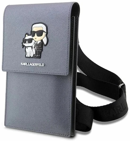 Genuine Karl Lagerfeld Saffiano Smartphone Shoulder Bag with Card Slots Silver - Image 2