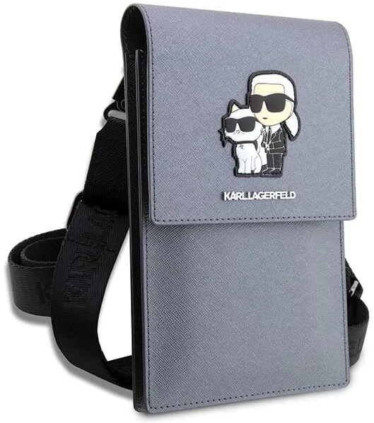 Genuine Karl Lagerfeld Saffiano Smartphone Shoulder Bag with Card Slots Silver - Image 3