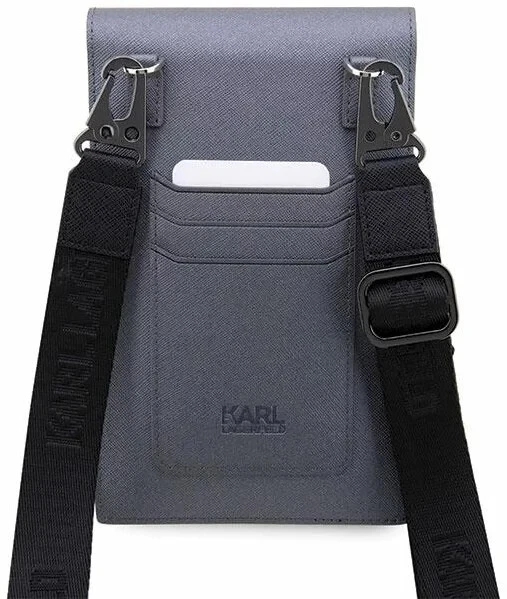 Genuine Karl Lagerfeld Saffiano Smartphone Shoulder Bag with Card Slots Silver - Image 4