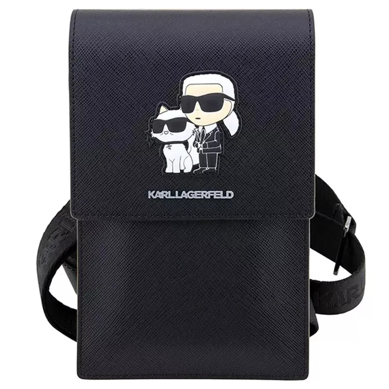 Genuine Karl Lagerfeld Saffiano Smartphone Shoulder Bag with Card Slots Black - Image 2