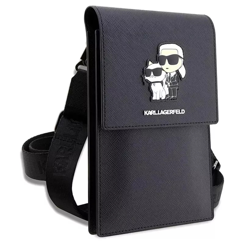 Genuine Karl Lagerfeld Saffiano Smartphone Shoulder Bag with Card Slots Black - Image 3