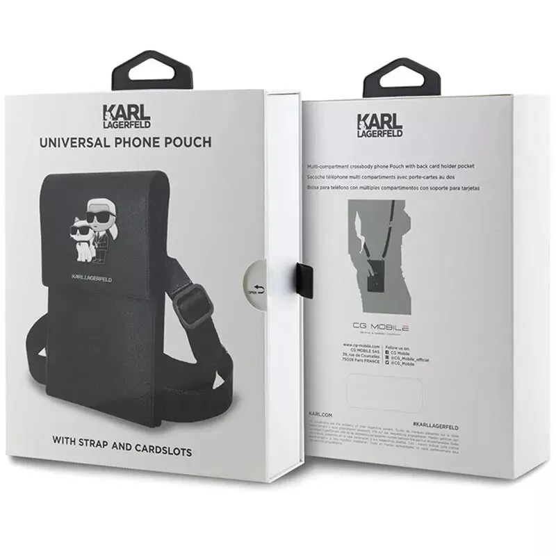 Genuine Karl Lagerfeld Saffiano Smartphone Shoulder Bag with Card Slots Black - Image 6