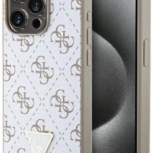 Genuine Guess Triangle Logo 4G Pattern White For iPhone 15 Pro